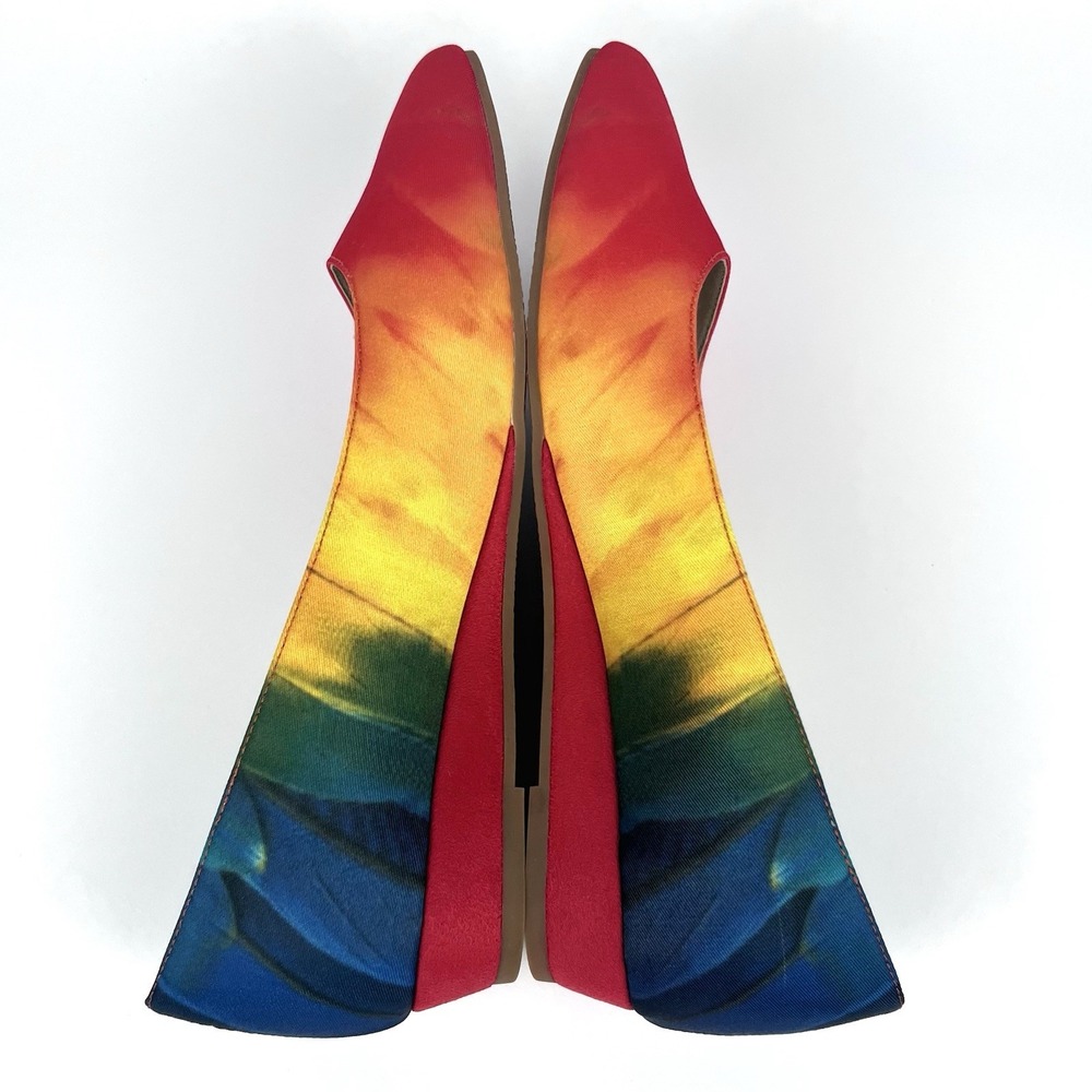 Getaway Sticks "Macaw" rainbow colorful pointed toe flat low wedge heels size 10
